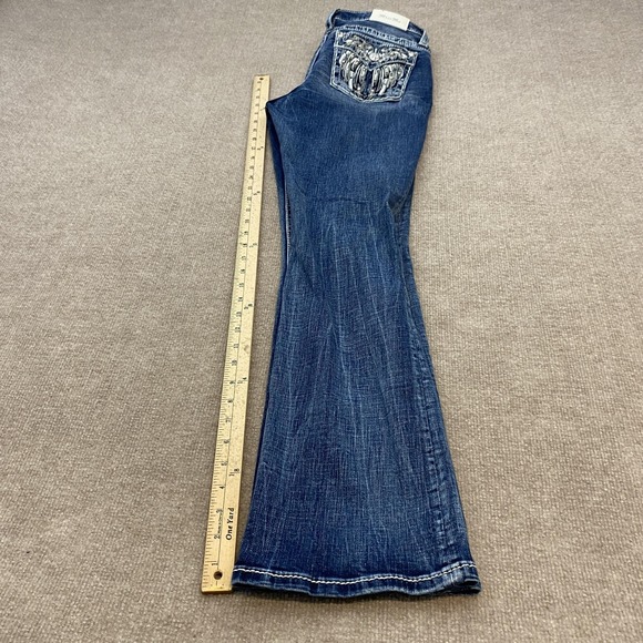 Miss Me Bootcut Jeans Womens 29 Medium Wash Stretch Rhinestone Embroidered Boho - Picture 10 of 13